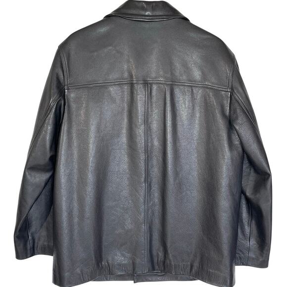 J. CREW Vintage Men’s Black Leather Jacket Button Front Wool Lined - Picture 3 of 5